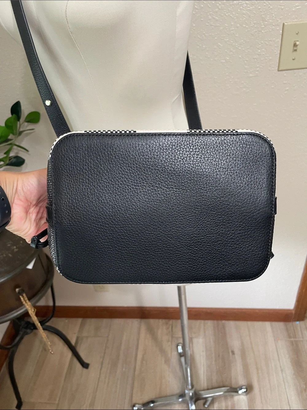 kate spade Marti small Black and White Buffalo Check Crossbody Bag